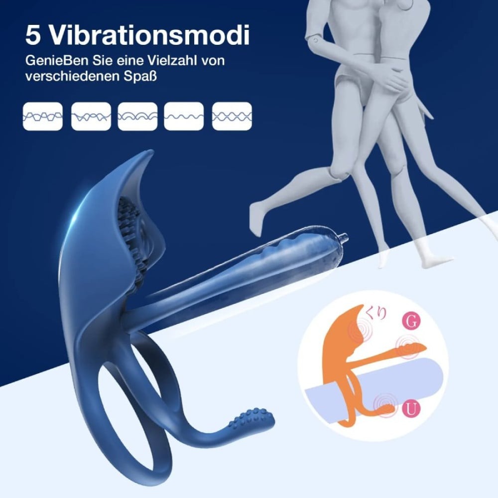  - Ерекційне кільце BeYourLover Barzillai з вібрацією та стимуляцією клітора, синє 4