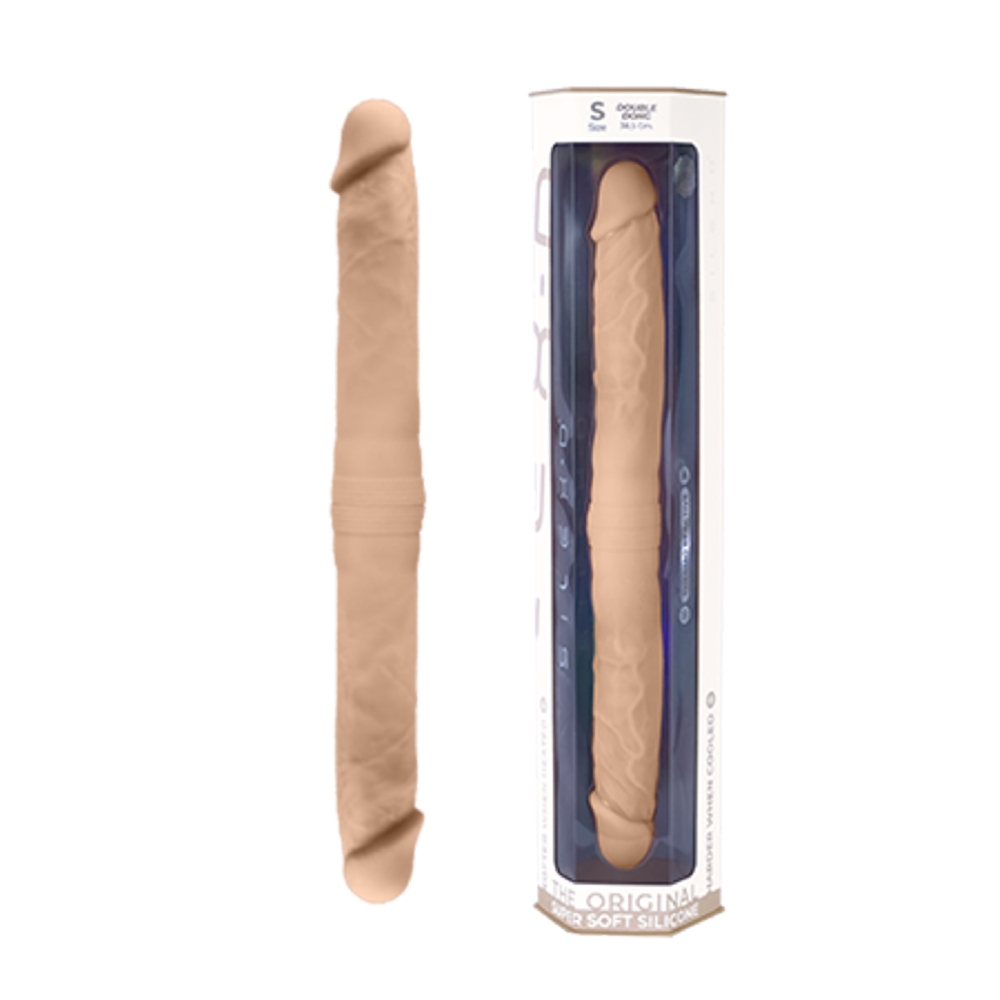 Двусторонние дилдо и фаллоимитаторы - Фалоимитатор двусторонний SilexD двойной плотности, бежевый, 38,5 х 3,9 см