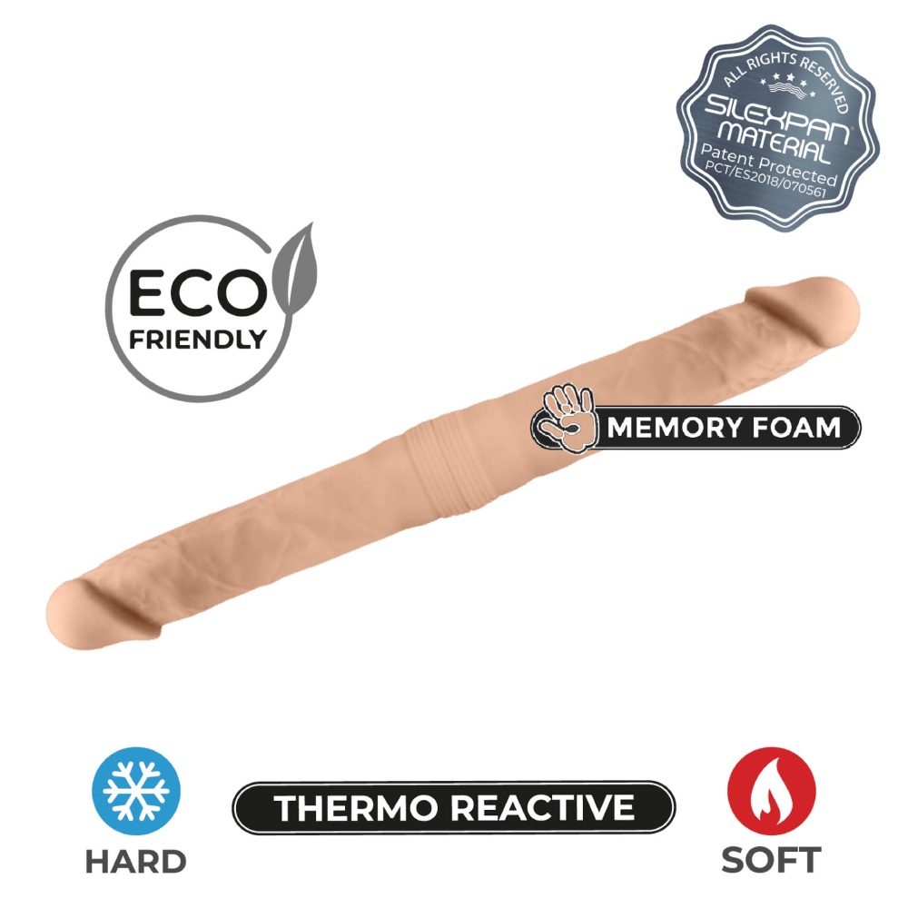 Двусторонние дилдо и фаллоимитаторы - Фалоимитатор двусторонний SilexD двойной плотности, бежевый, 38,5 х 3,9 см 1