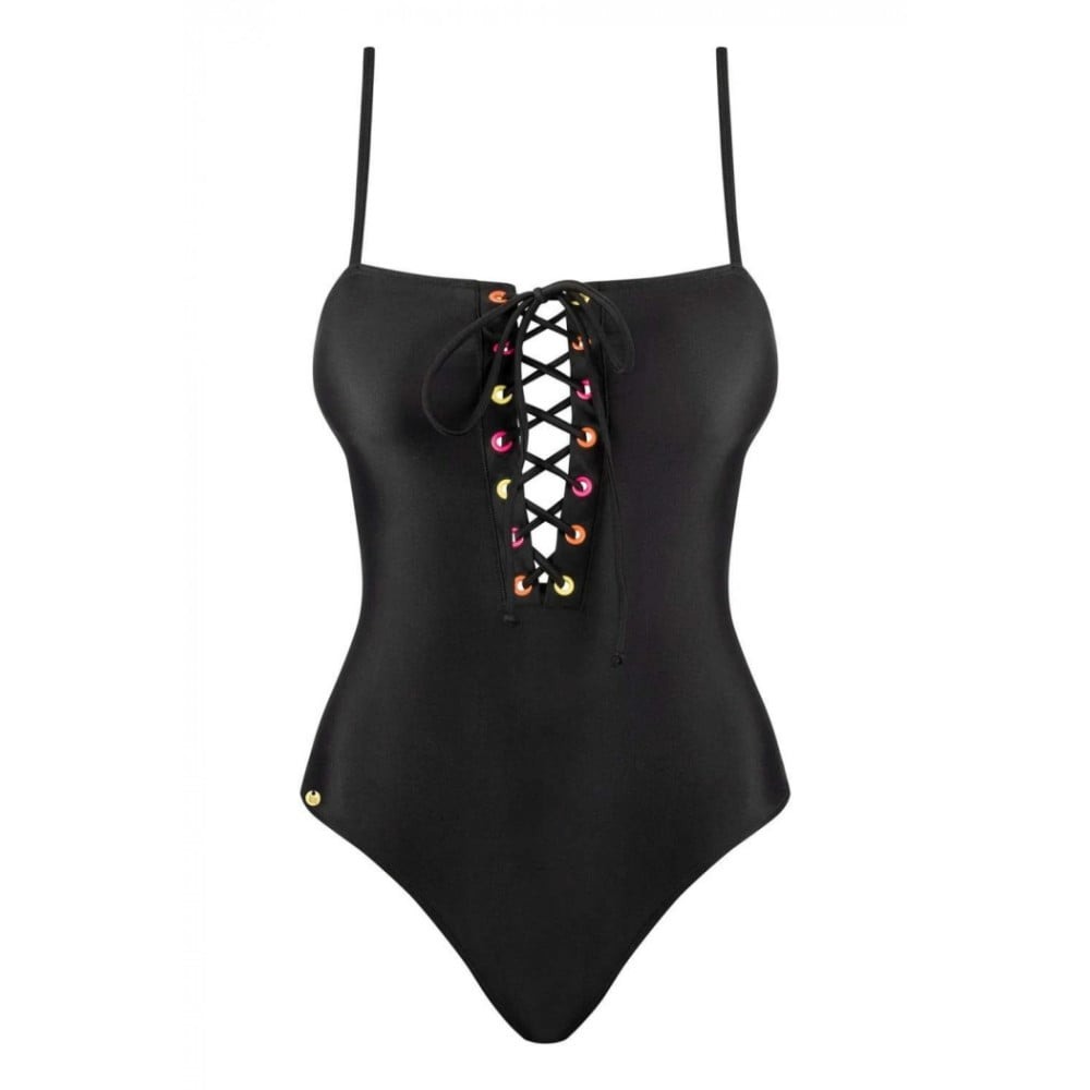 Разное - Купальник сдельный Obsessive Beverelle с глубоким декольте и шнуровкой, черный, M 3