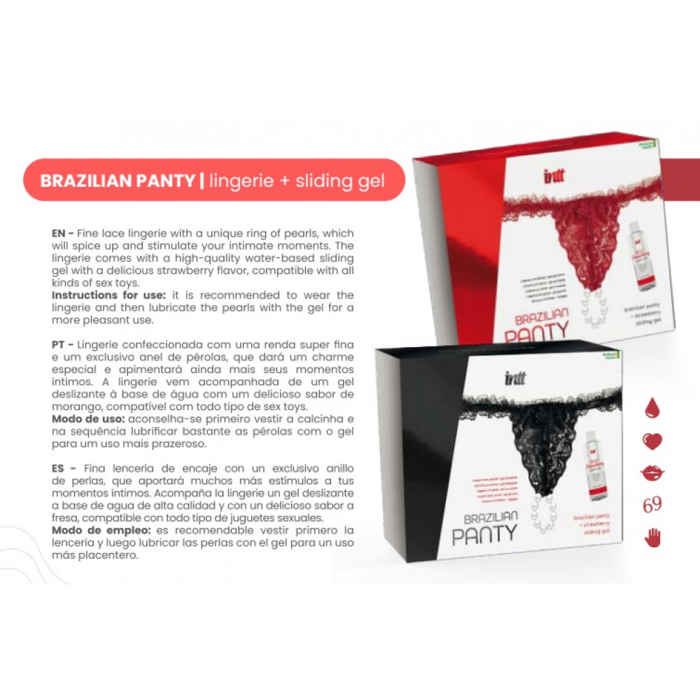 Різне - Набір INTT Brazilian Panty із чорних трусиків та лубриканта 4
