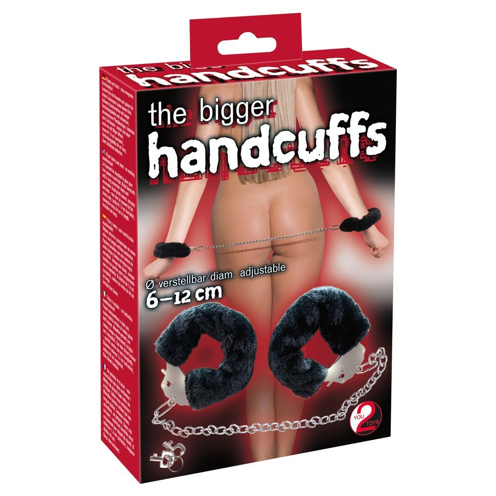 БДСМ игрушки - Наручники Bigger Furry Handcuffs, 6 - 12 см, черные 1