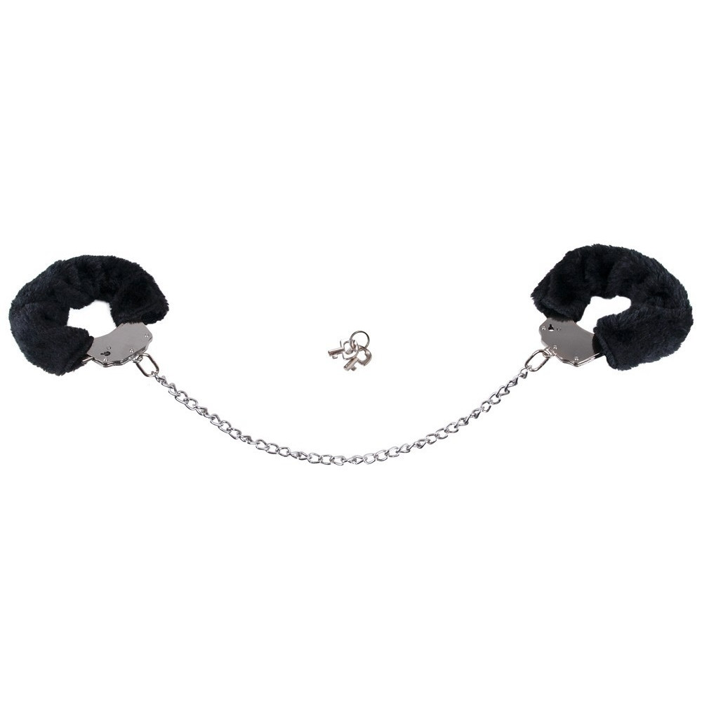 БДСМ игрушки - Наручники Bigger Furry Handcuffs, 6 - 12 см, черные 3