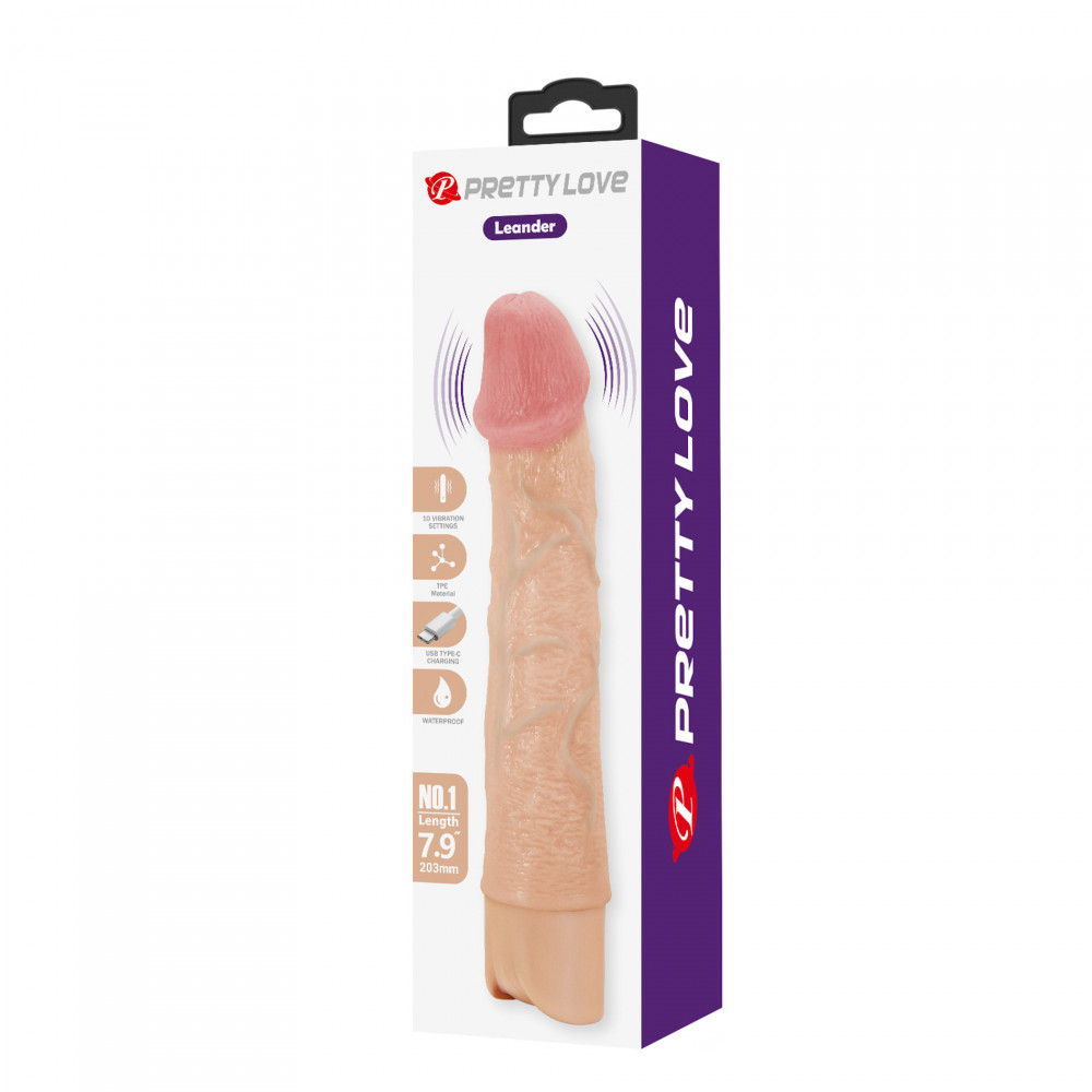 - Перезаряжаемый вибратор реалистик Pretty Love - Leander Realistic Vibrating Dildo, BW-500080 10