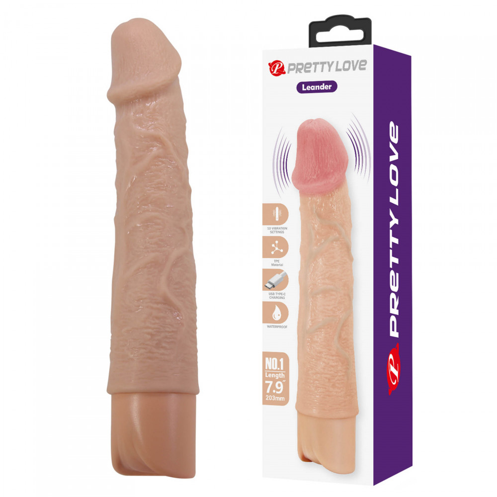 - Перезаряжаемый вибратор реалистик Pretty Love - Leander Realistic Vibrating Dildo, BW-500080