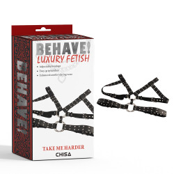 Портупея-бондаж Chisa BEHAVE! Luxury Fetish з декоративними заклепками, чорна
