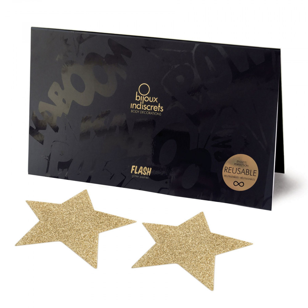 Интимные украшения - Пэстис - стикини Bijoux Indiscrets - Flash Star Gold, наклейки на соски