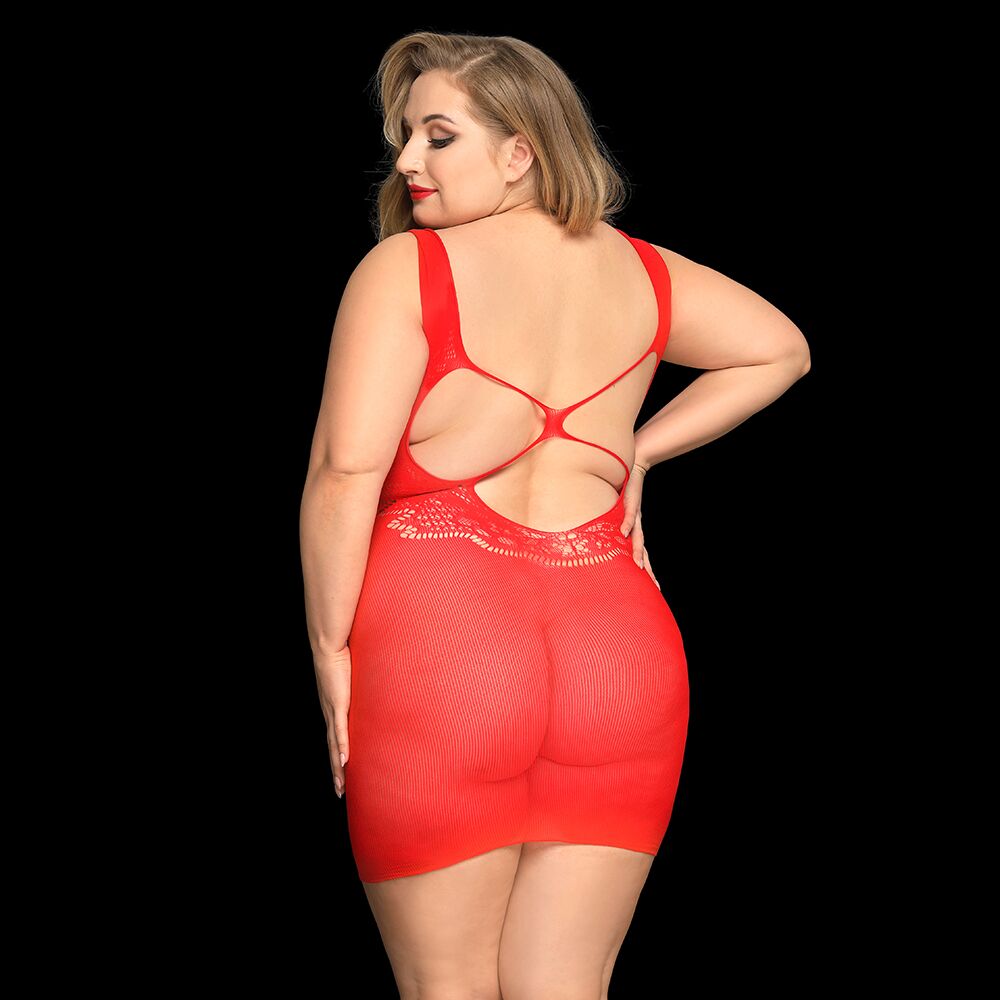 Бодистокинг - Сексуальное сетчатое платье JSY «Страстная Эвелин» Plus Size, Red, кружево, открытая спинка 1