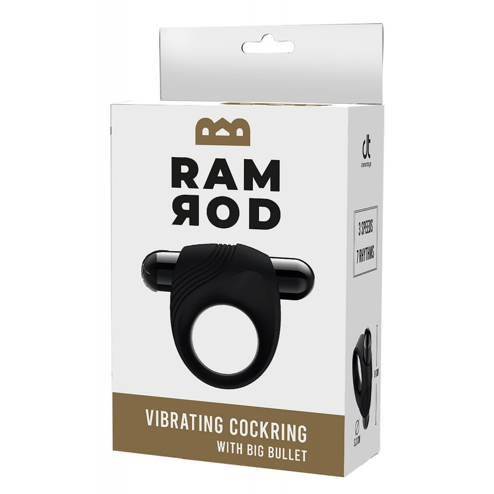 Разное - Эрекционное кольцо с вибрацией Dream Toys Ramrod черное, 8 х 3.2 см