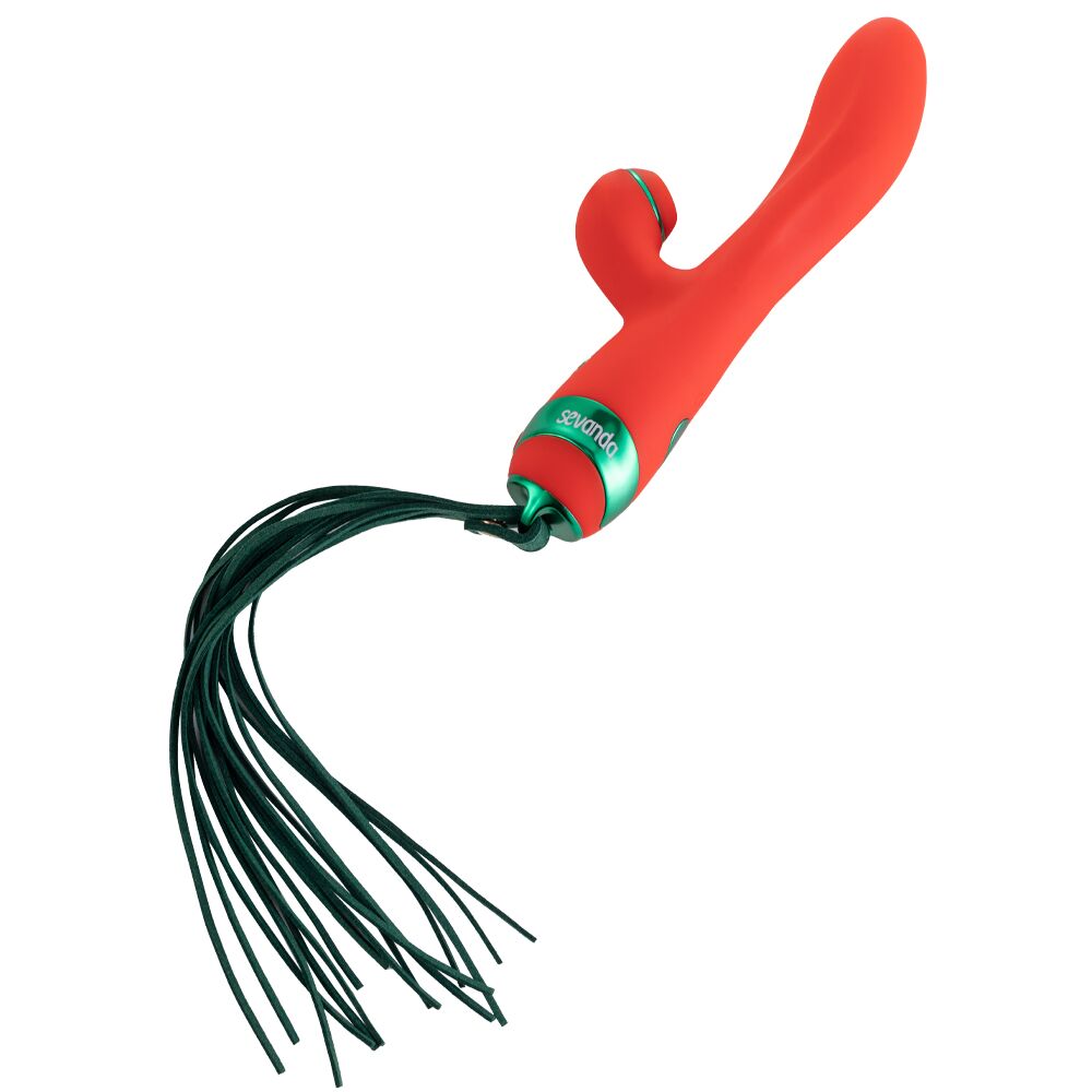 Вибратор-кролик - Вибратор-кролик с флоггером LOCKINK SEVANDA Whip Vibrating Massage Wand - Red & Green