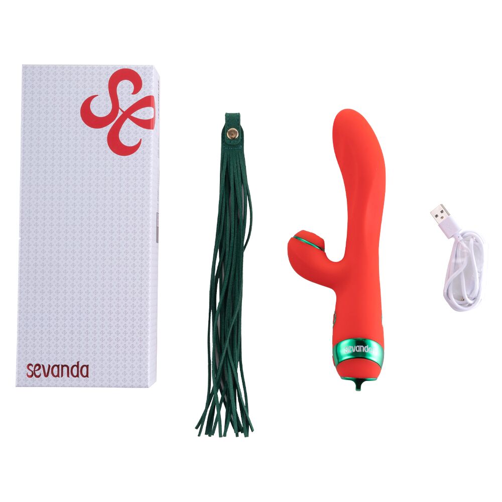 Вибратор-кролик - Вибратор-кролик с флоггером LOCKINK SEVANDA Whip Vibrating Massage Wand - Red & Green 8