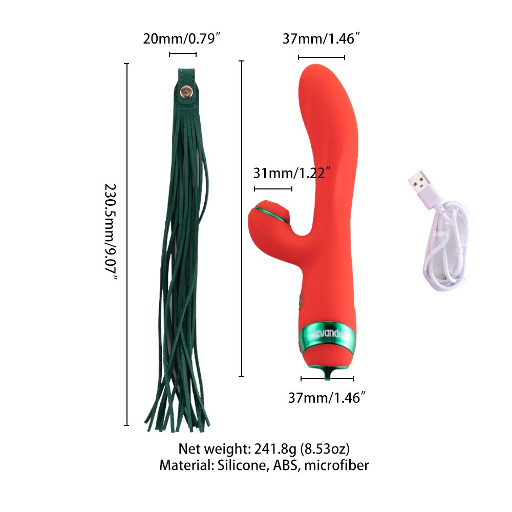 Вибратор-кролик - Вибратор-кролик с флоггером LOCKINK SEVANDA Whip Vibrating Massage Wand - Red & Green 7