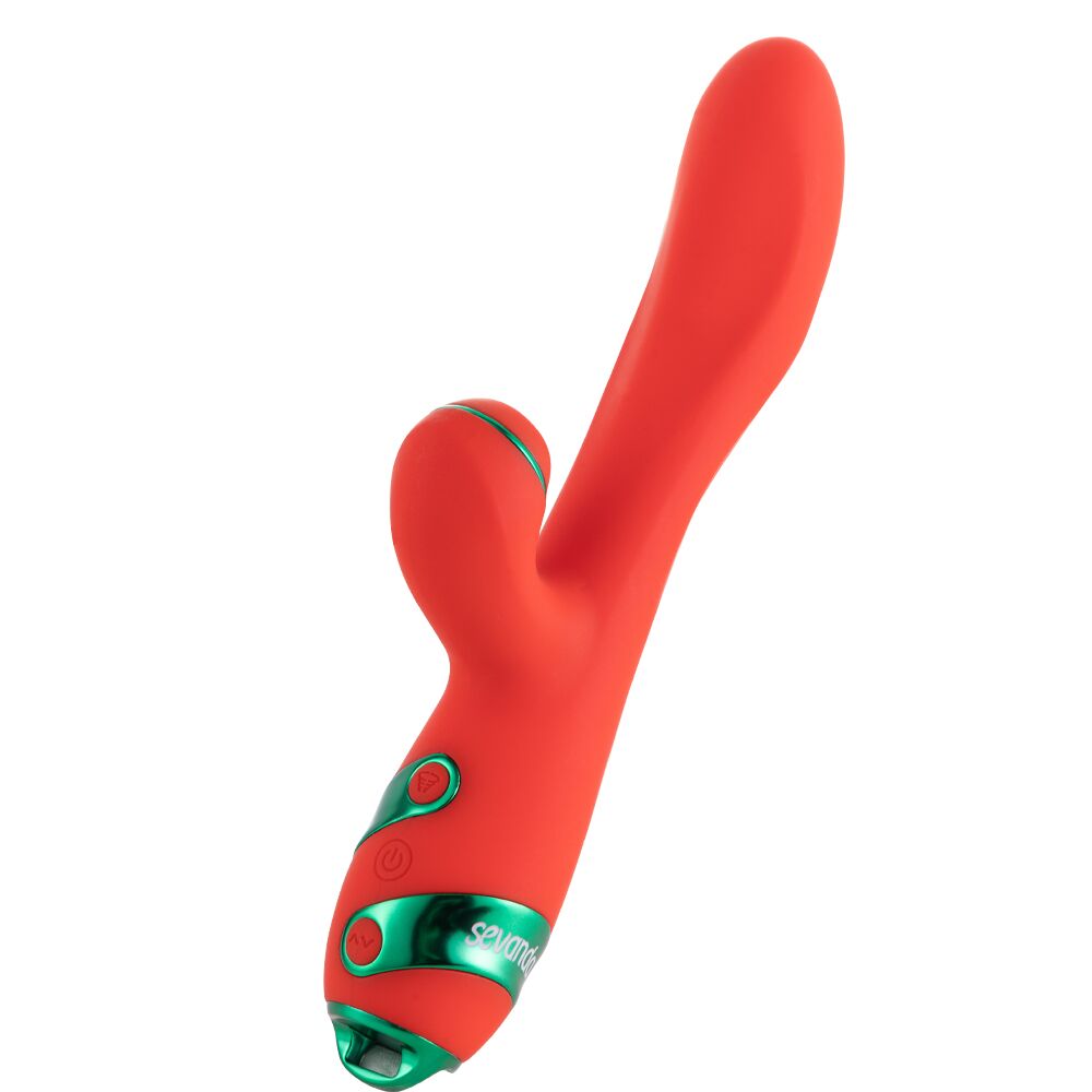 Вибратор-кролик - Вибратор-кролик с флоггером LOCKINK SEVANDA Whip Vibrating Massage Wand - Red & Green 2