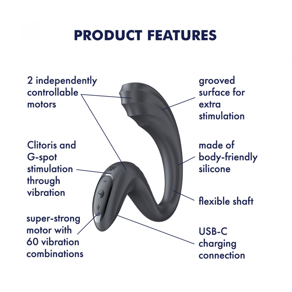 Вибратор-кролик - Вагинально-клиторальный вибратор Satisfyer G for Goddess 3 Dark Grey, 2 мотора 4