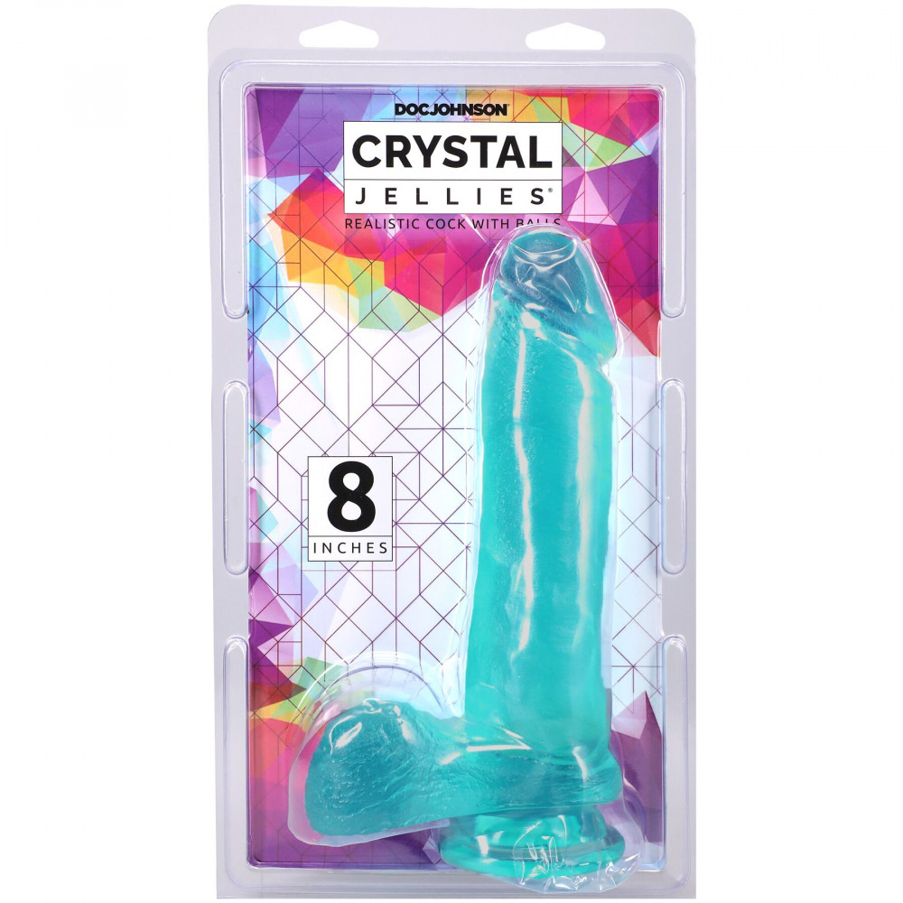Фалоімітатор - Фалоімітатор Doc Johnson Crystal Jellies - 8 Inch Realistic Cock with Balls- Teal 3