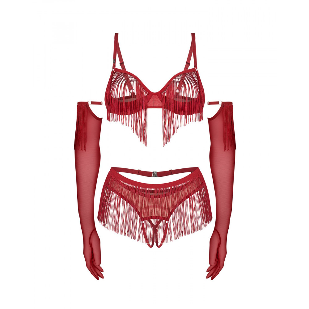 Еротичні комплекти - Комплект Obsessive Rossay Red 4-pcs crotchless set 2XL/3XL 4