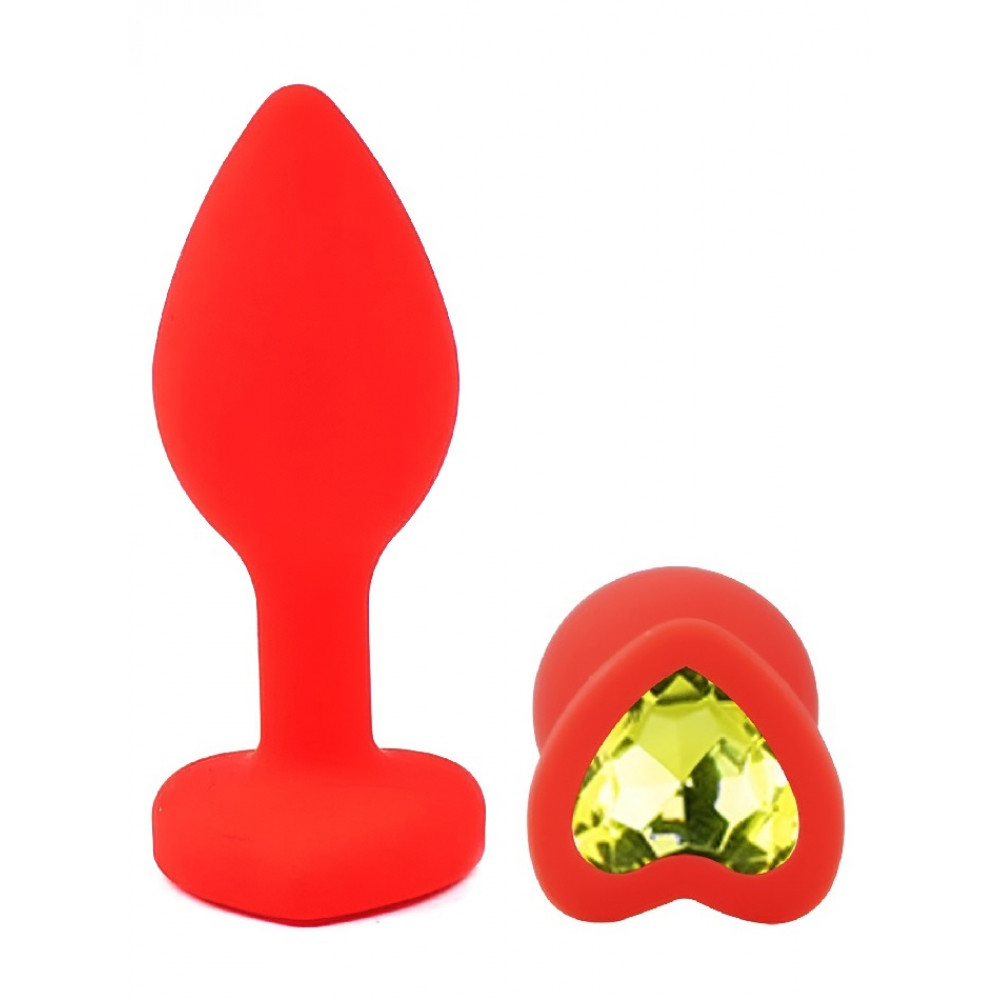 Анальные игрушки без вибрации - Силиконовая анальная пробка EGZO - Silicone Red Heart Plug Lime, size S 3