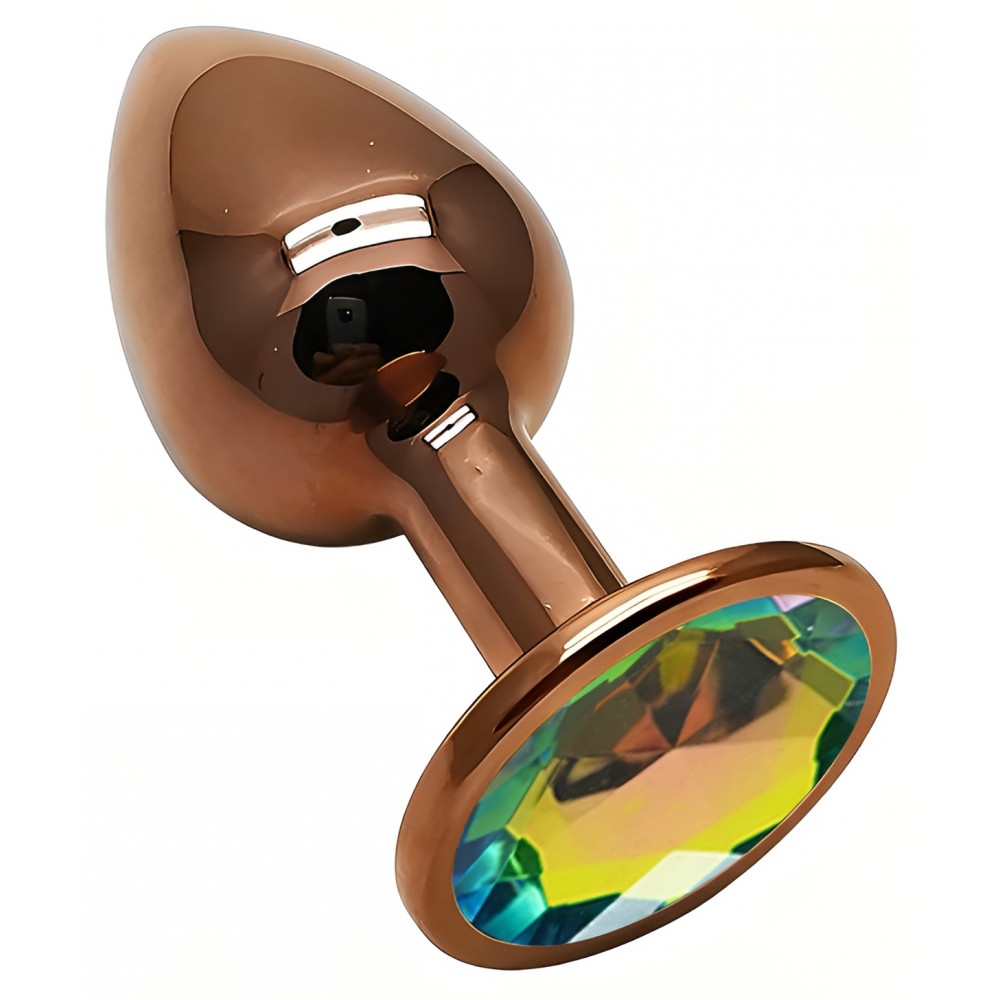 Анальные игрушки без вибрации - Анальная пробка с кристаллом EGZO - Dark Gold Round Plug Rainbow, size S 4