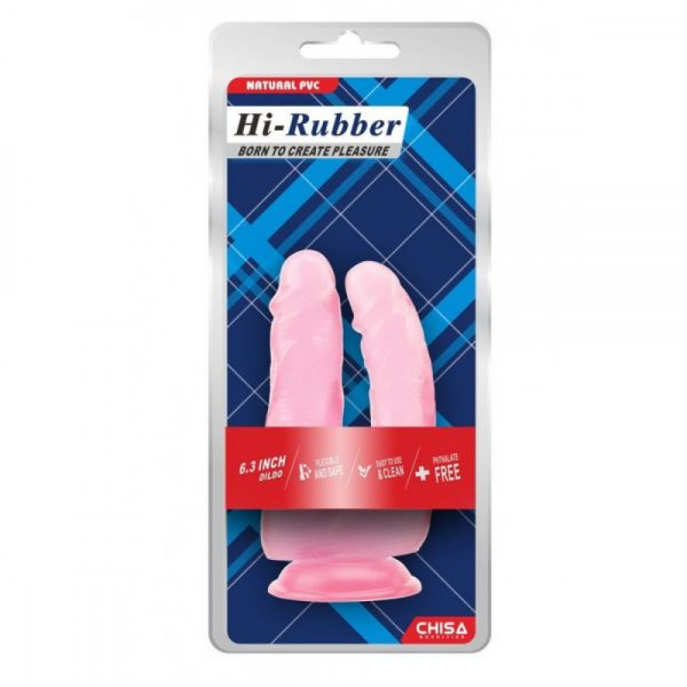 Фаллоимитаторы на присоске, двойные - Фаллоимитатор двойной Hi-Rubber, Pink 2