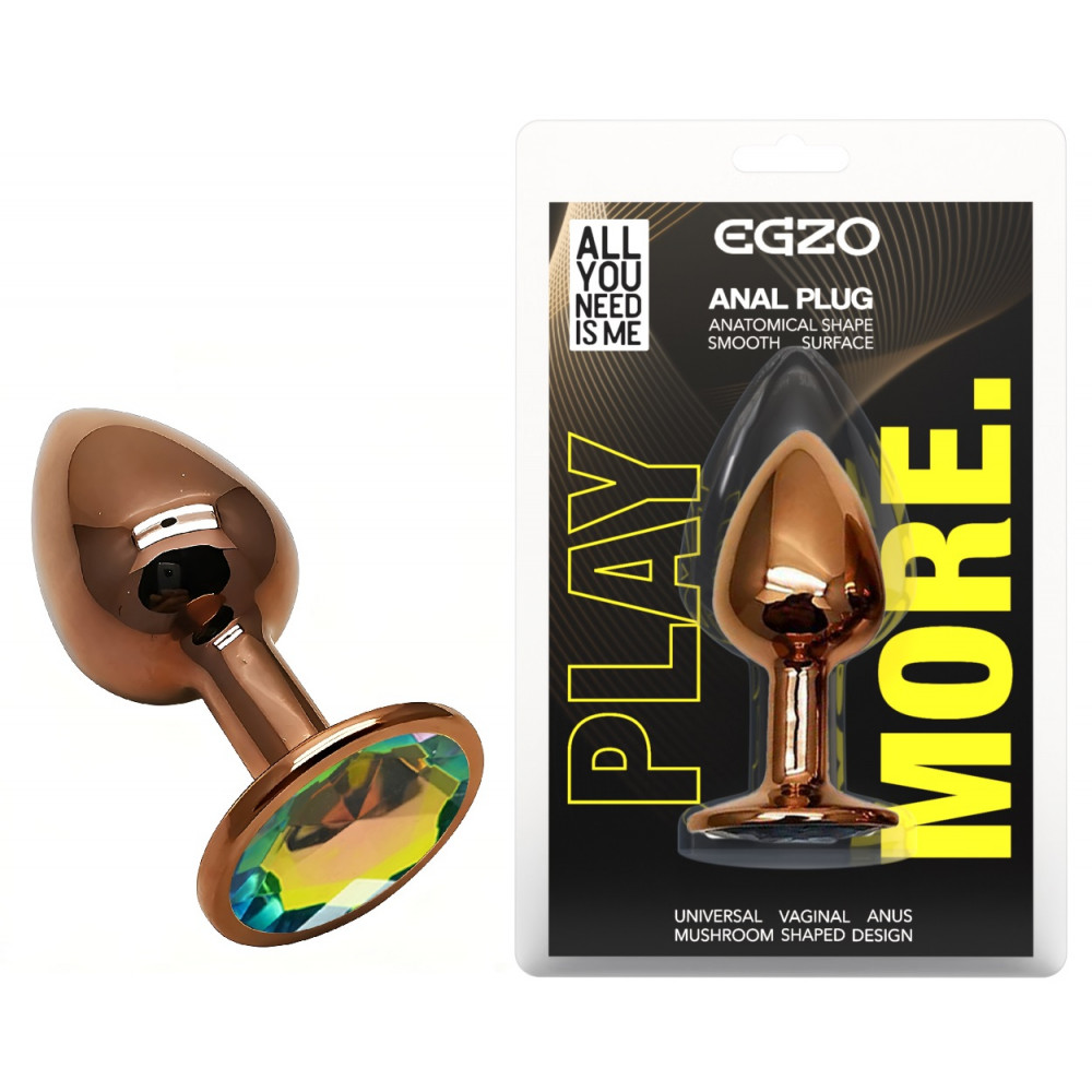 Анальные игрушки без вибрации - Анальная пробка с кристаллом EGZO - Dark Gold Round Plug Rainbow, size S
