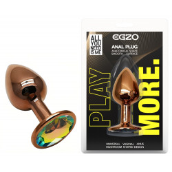 Анальная пробка с кристаллом EGZO - Dark Gold Round Plug Rainbow, size S