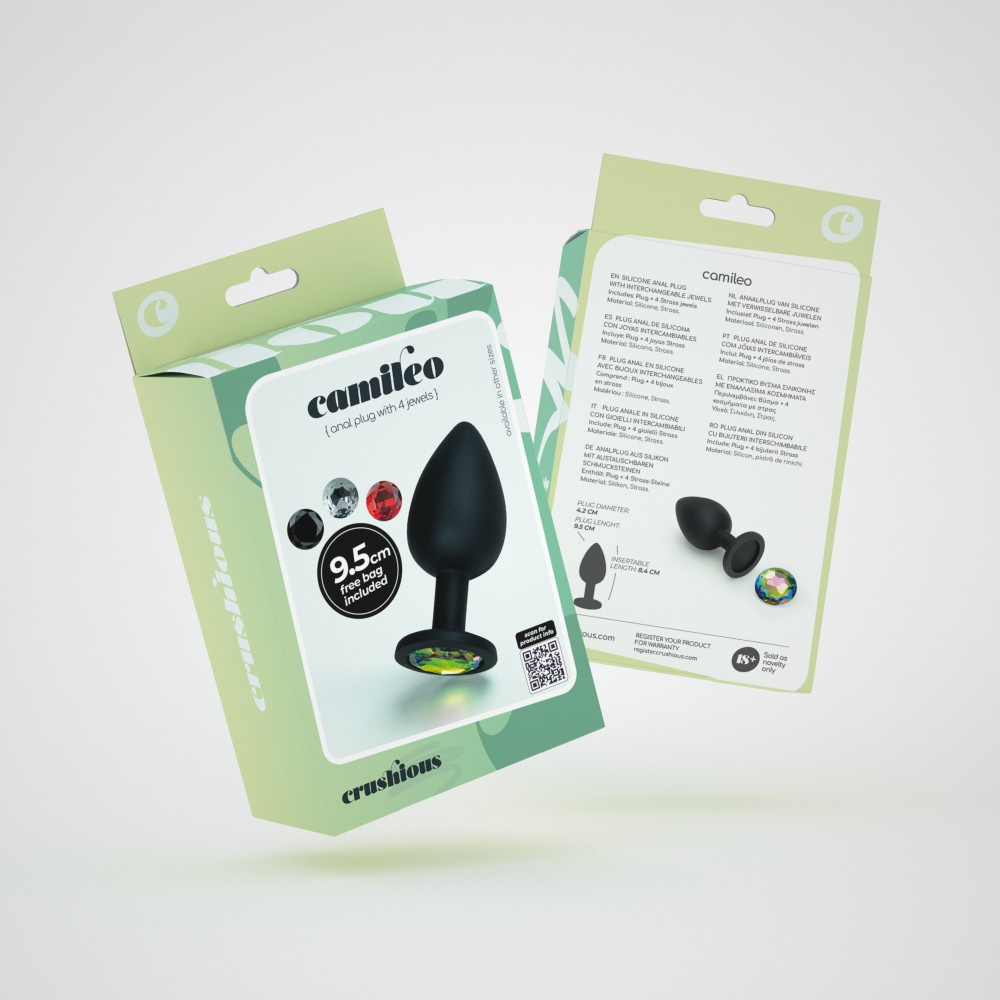 Анальные игрушки без вибрации - Анальная пробка L CAMILEO Crushious, со сменными кристаллами, силиконовая, чёрная, 9.5 х 4.2 см 5