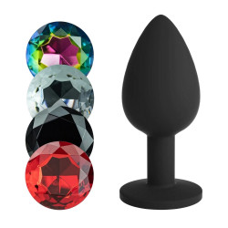 Анальная пробка L CAMILEO Crushious, со сменными кристаллами, силиконовая, чёрная, 9.5 х 4.2 см