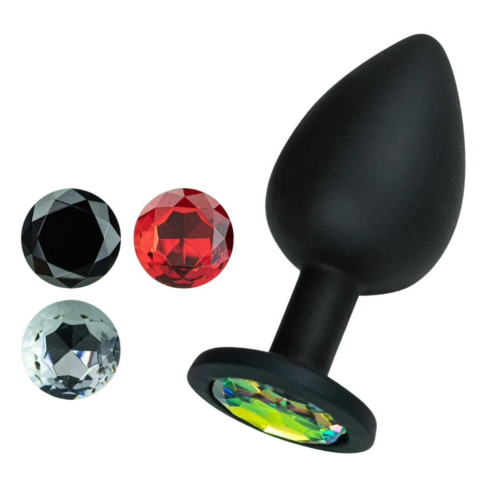 Анальные игрушки без вибрации - Анальная пробка L CAMILEO Crushious, со сменными кристаллами, силиконовая, чёрная, 9.5 х 4.2 см 4