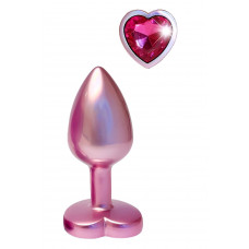 Анальная пробка розовая Dream Toys Gleaming Love с декоративным камнем в виде сердца, S