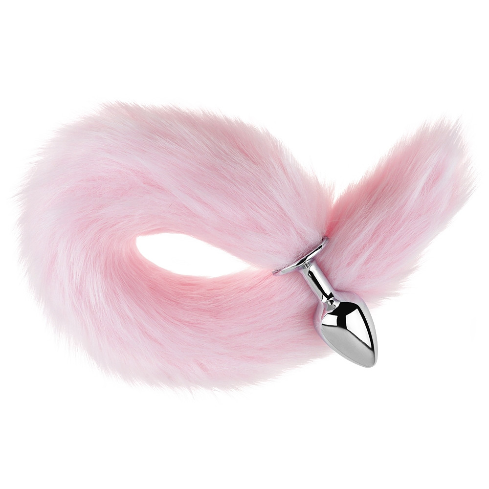 - Анальная пробка с хвостом EGZO - Fox Tail Silver Plug Pink, size S