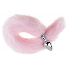Анальная пробка с хвостом EGZO - Fox Tail Silver Plug Pink, size S