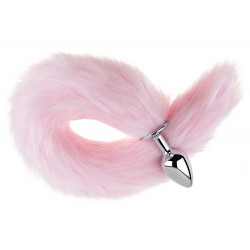Анальная пробка с хвостом EGZO - Fox Tail Silver Plug Pink, size S