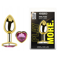 Анальная пробка с кристаллом EGZO - Gold Heart Plug Rose size M