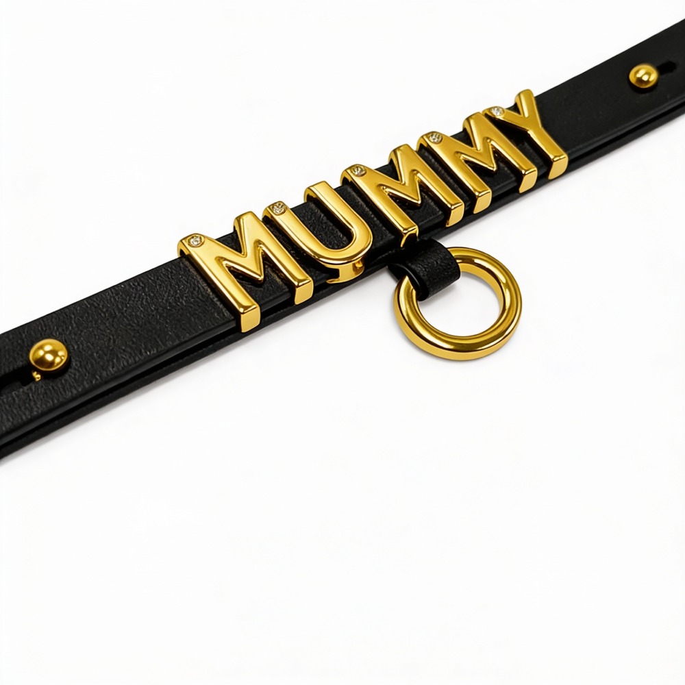 Різне - Чокер з написом MOMMY від UPKO з італійської шкіри, чорний з золотою фурнітурою 3
