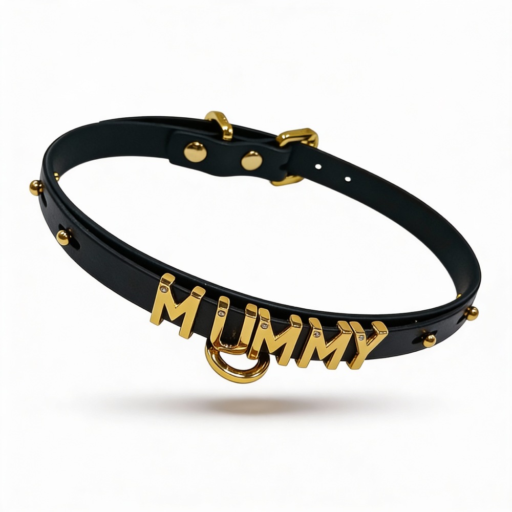 Різне - Чокер з написом MOMMY від UPKO з італійської шкіри, чорний з золотою фурнітурою 2
