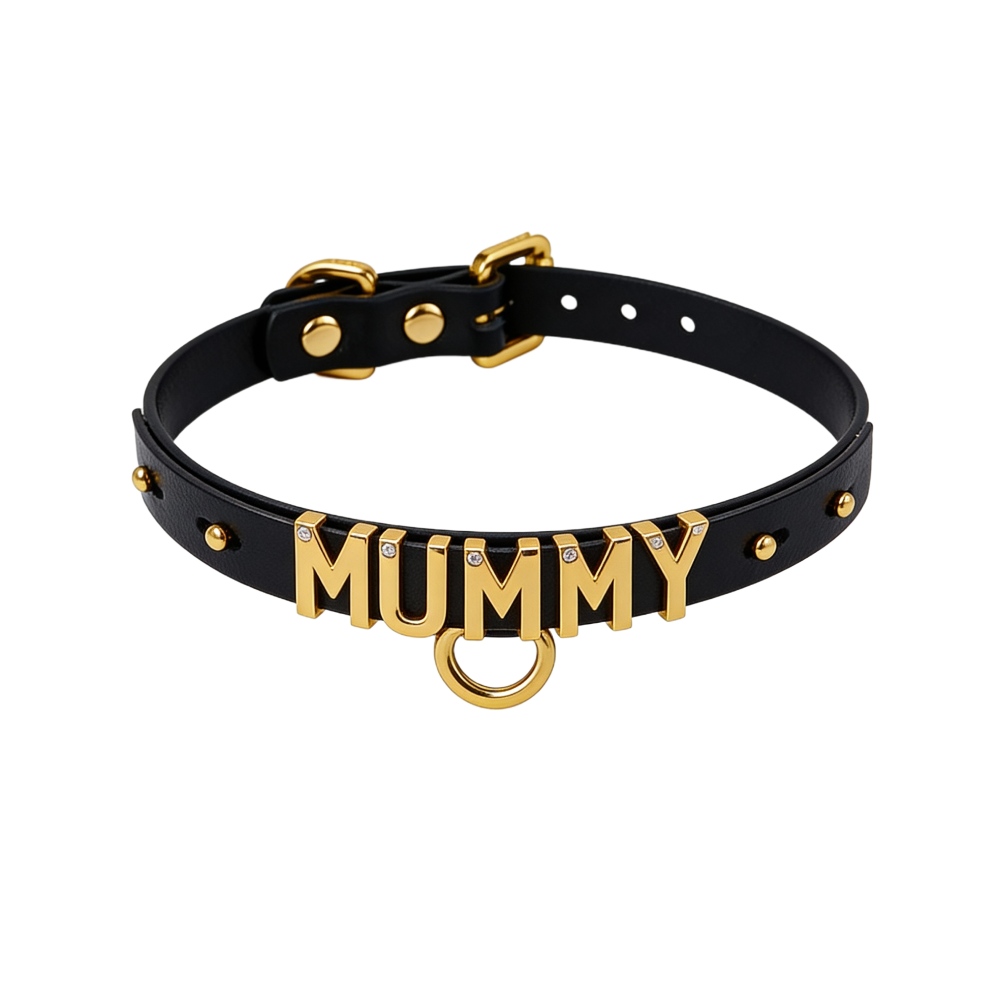 Різне - Чокер з написом MOMMY від UPKO з італійської шкіри, чорний з золотою фурнітурою