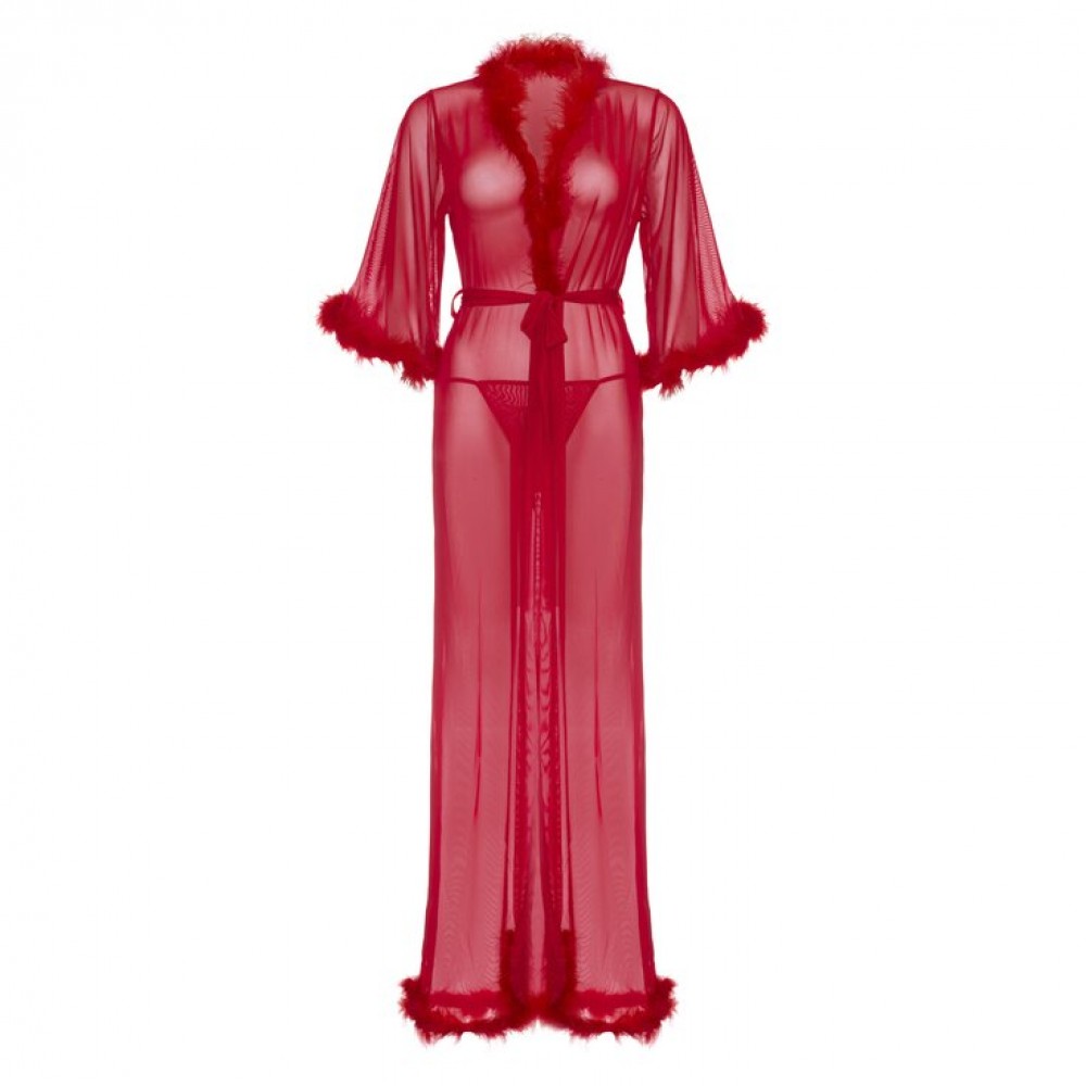 Эротическое белье - Длинный халат Leg Avenue Marabou Trimmed Red O\S 2