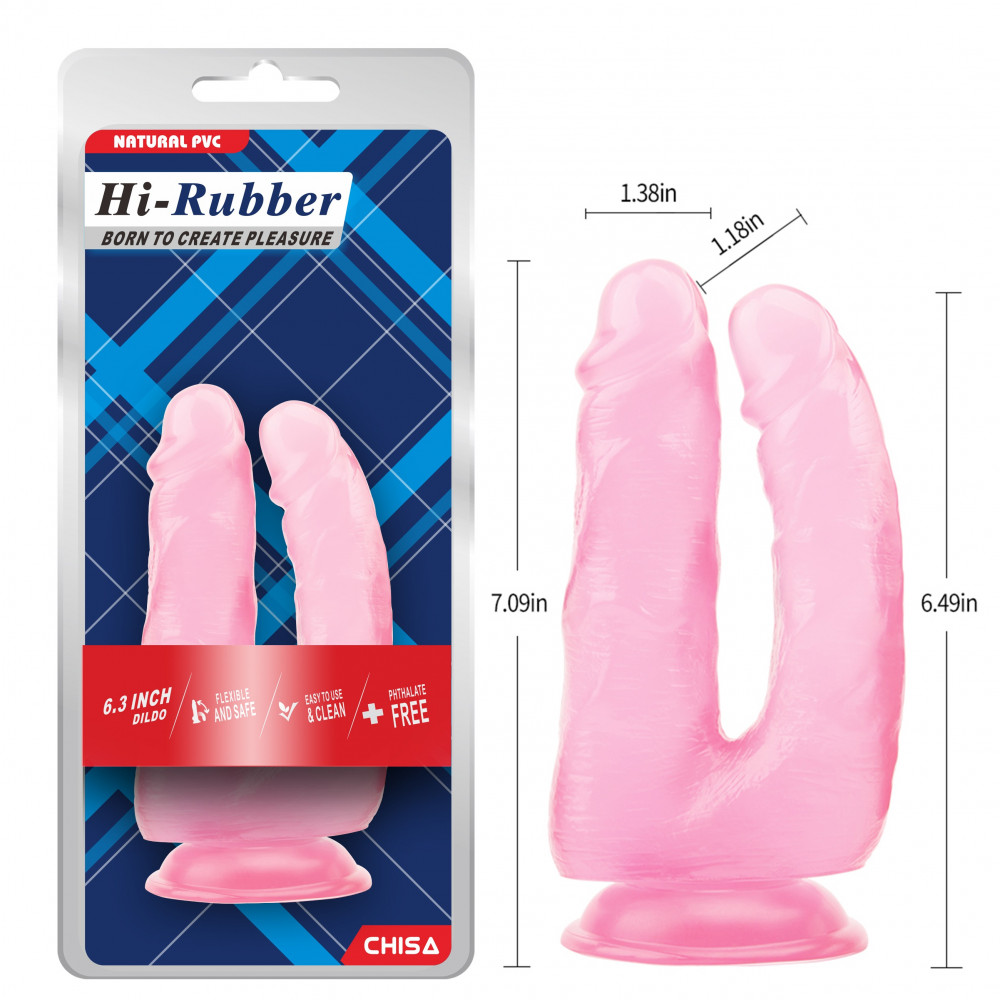 Разное - Фаллоимитатор для двойного проникновения Chisa Hi-Rubber, розовый 5