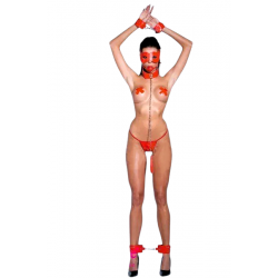 Комплект БДСМ Sunspice ошейник, наручники и поножи, маска, кляп, пестисы и стринги, красный