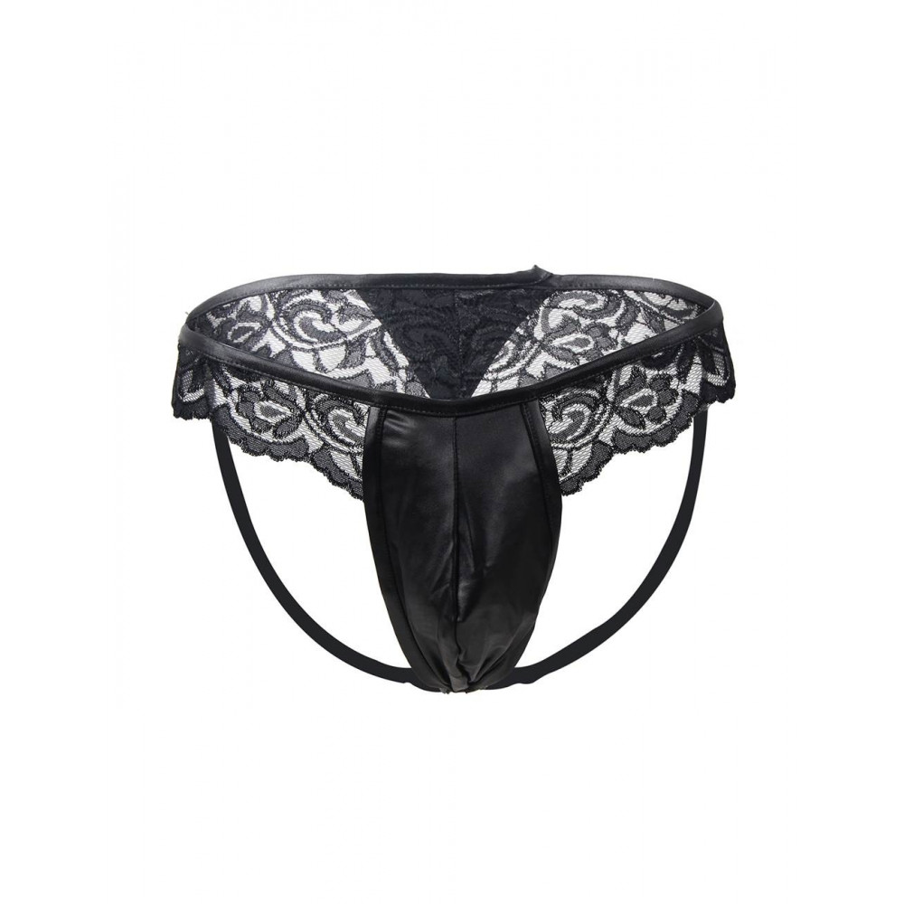 Різне - Чоловічі стрінги Star Night з імітацією шкіри та мереживом, чорні, XL 5