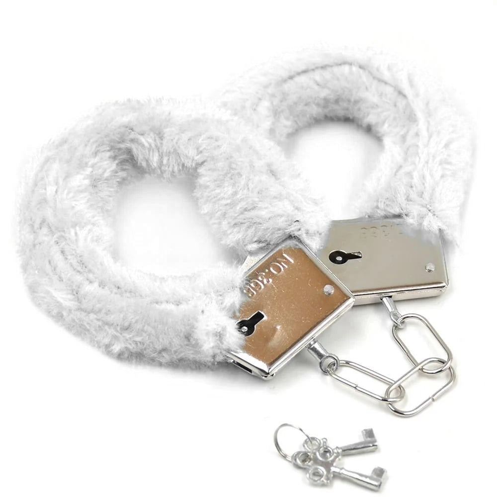 Наручники и ограничения - Наручники металлические DS Fetish с белым мехом