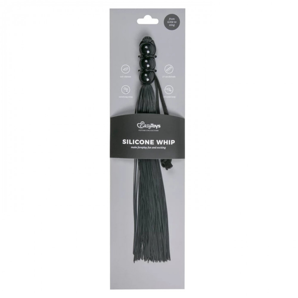 Плети, стеки, флоггеры, тиклеры - Плетка силиконовая Easytoys Black Silicone Whip, 32 см 3