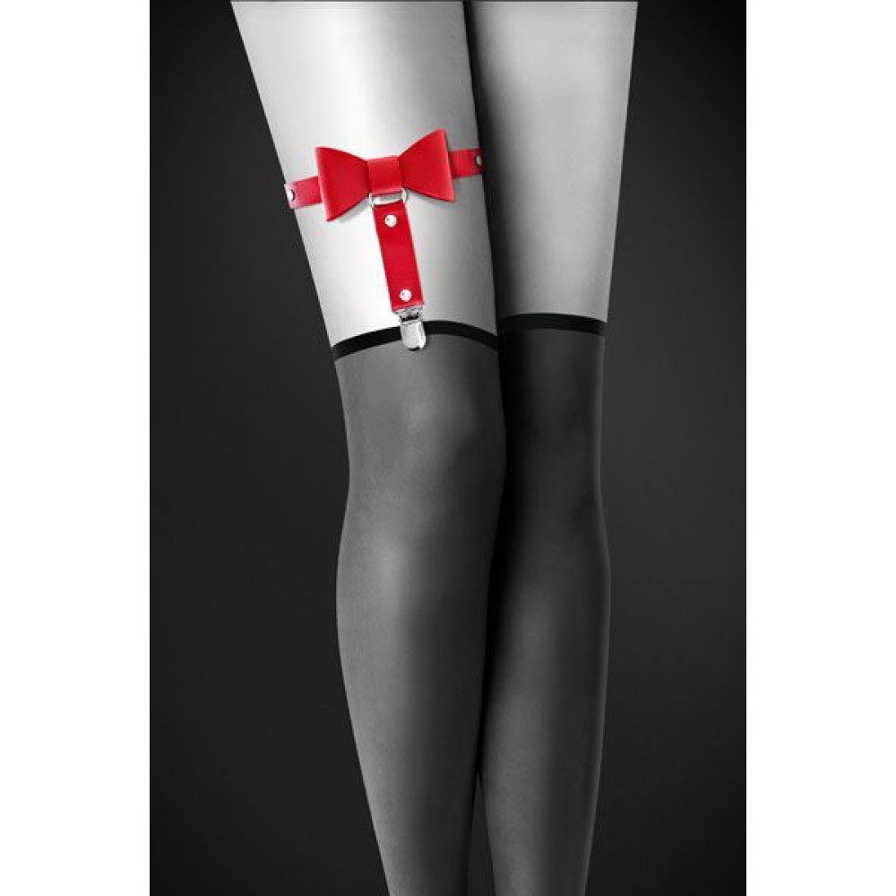 Чокеры, портупеи - Гартер на ногу Bijoux Pour Toi - WITH BOW Red, сексуальная подвязка с бантиком, экокожа