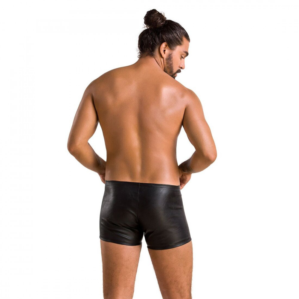 Стринги, трусы и шорты - Мужские кожаные боксеры с молниями Passion 049 Short Matt L/XL Black 3