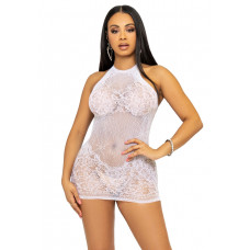 Платье-сетка со стразами Leg Avenue Rhinestone halter mini dress White, открытая спина, one size