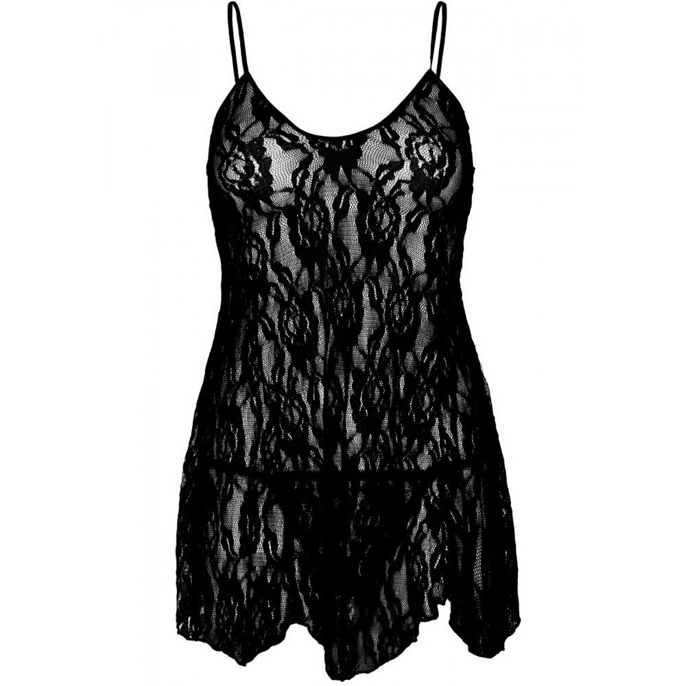 Эротические пеньюары и сорочки - Пеньюар Leg Avenue Rose Lace Flair Chemise Black One Size 2