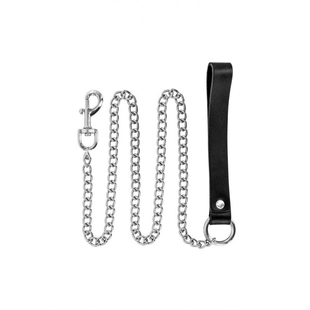 Ошейники, поводки - Поводок Fetish Tentation Premium Metal leash with cowhide leather wrist 115 см