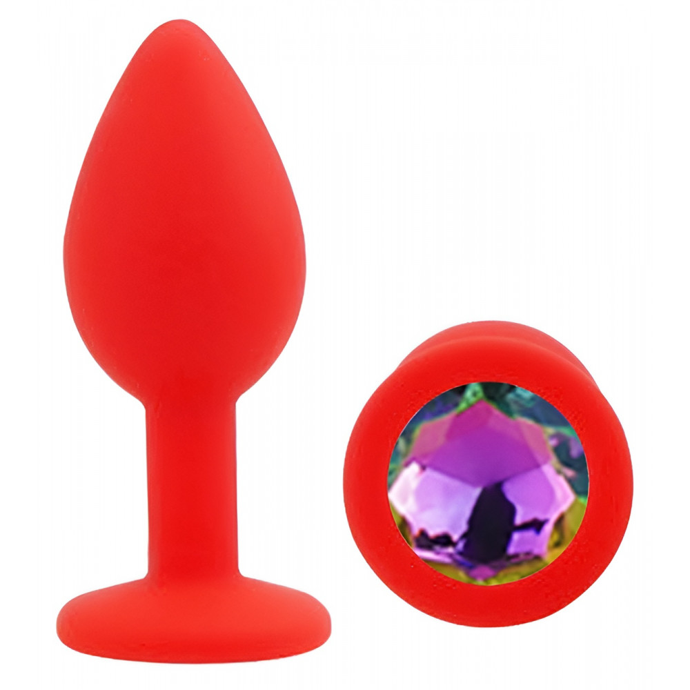Анальные игрушки без вибрации - Силиконовая анальная пробка EGZO - Silicone Red Round Plug Rainbow, size S 3