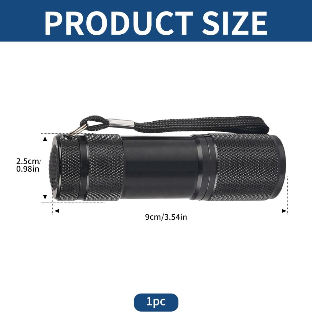  - Ультрафіолетовий світлодіодний ліхтарик, чорний, 8,7 × 2,5 см 5