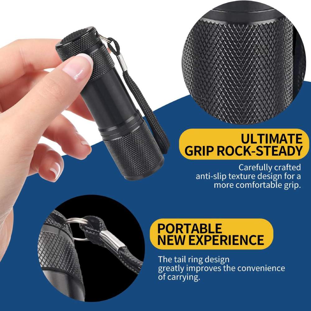  - Ультрафіолетовий світлодіодний ліхтарик, чорний, 8,7 × 2,5 см 2